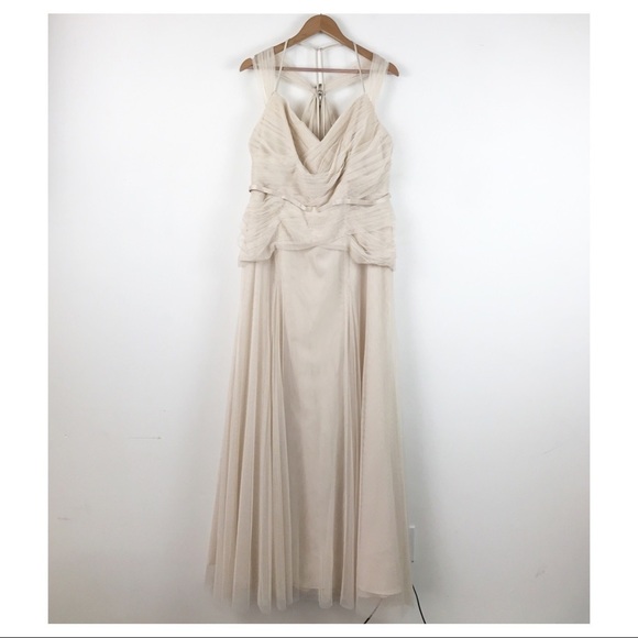 NWT White Vera Wang Pleated Bobbin Net Bridesmaid Dress in Champagne Size 16 - Picture 5 of 15